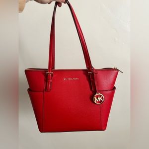 Michael Kors Marilyn Medium Saffiano Leather Tote Bag Crimson Red